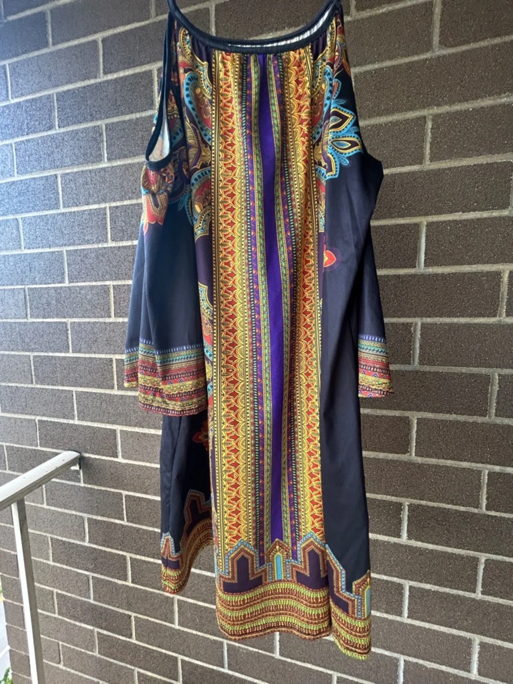 Boho Mandala Cold Shoulder Mini Dress - Picture 2 of 3